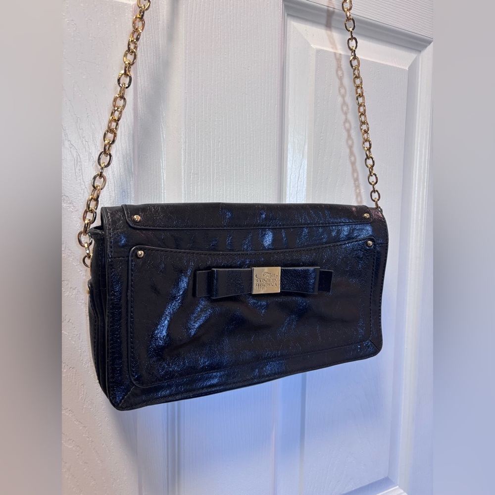 Badgley Mischka Black Shoulder Bag with Gold Chain